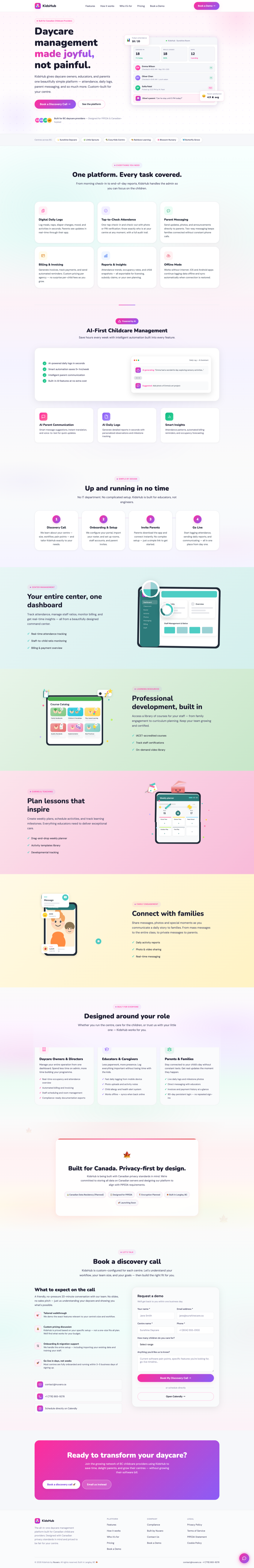 KidsHub marketing site with Aria assistant