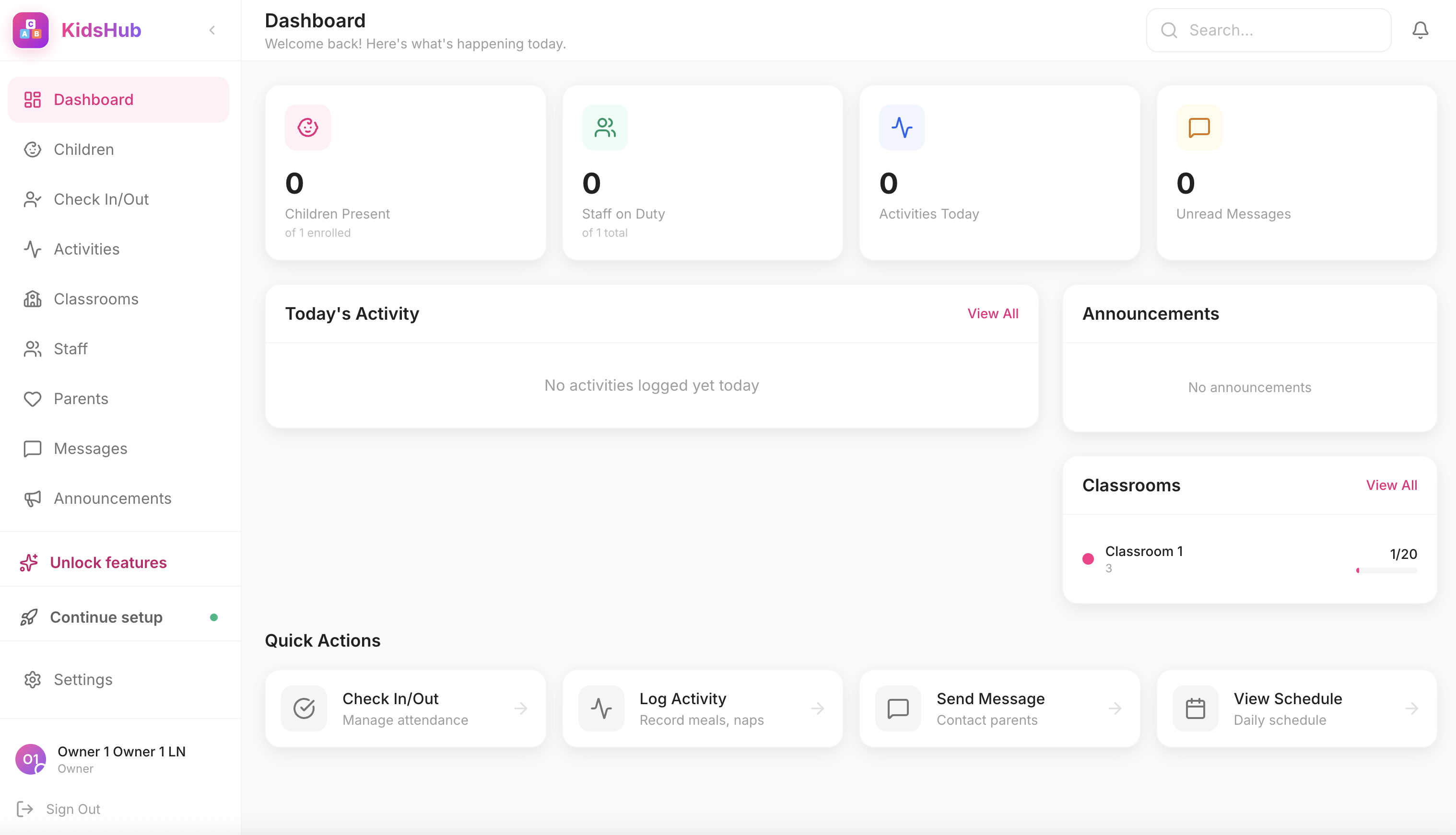 KidsHub operator dashboard