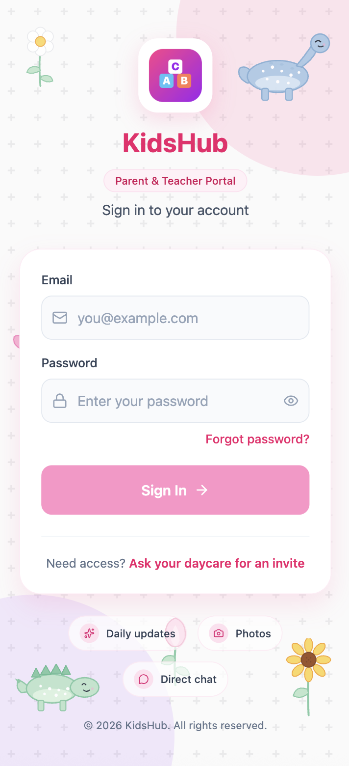 KidsHub parent portal sign-in