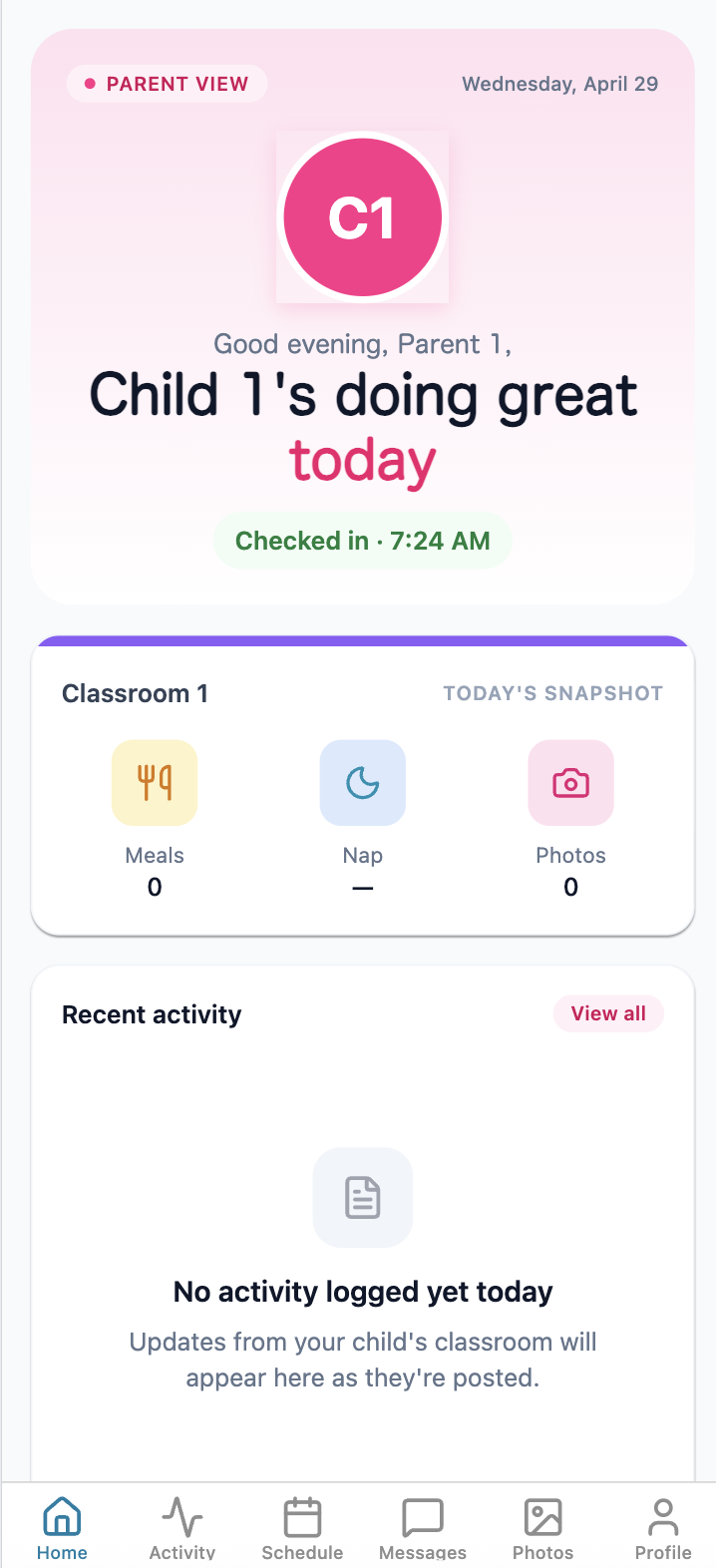 KidsHub parent home